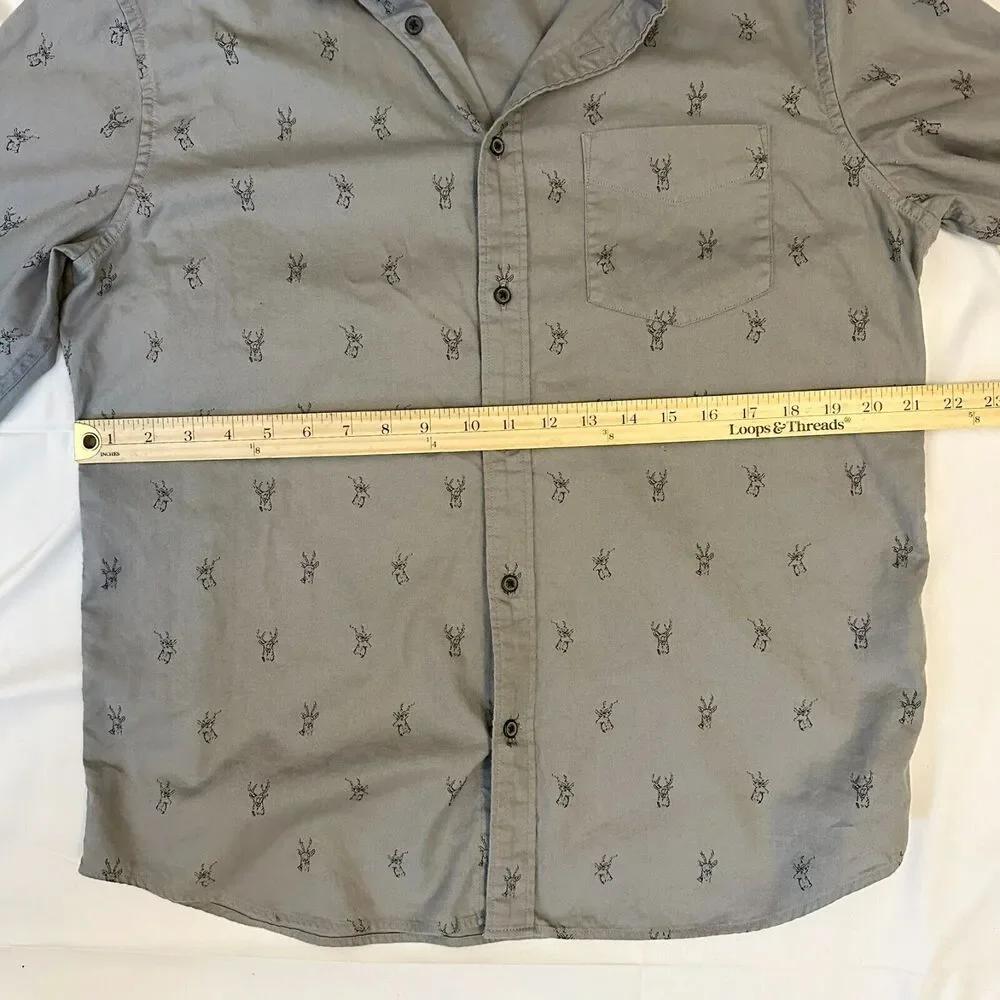 Banana Republic Luxe Flannel Shirt Mens Size L Gray Untucked Slim Fit Deer Stag